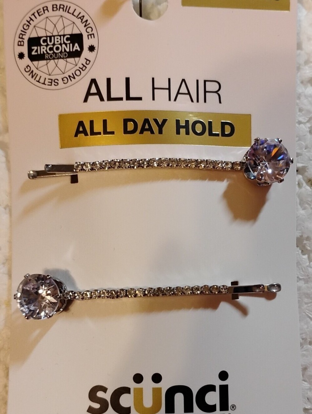 Scünci Bobby Pins 2-Pack – Silver Cubic Zirconia, All Day Hold, No Slip Grip